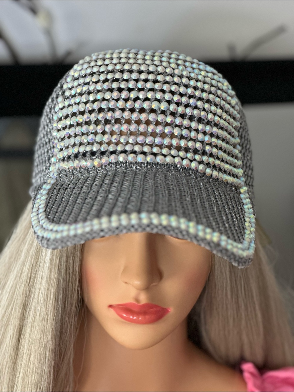 REVOLVE Silver Rhinestone Mesh Baseball Cap - Picture 3 of 8